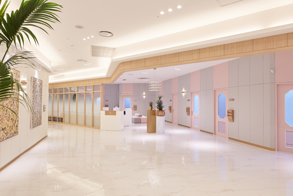 "Lady Zone",Private Route for Women. "Lady Zone", included the women's endoscopy zone and women's examination room, was constructed to provide privacy-guaranteed checkup route that is clearly separated from men. diagram